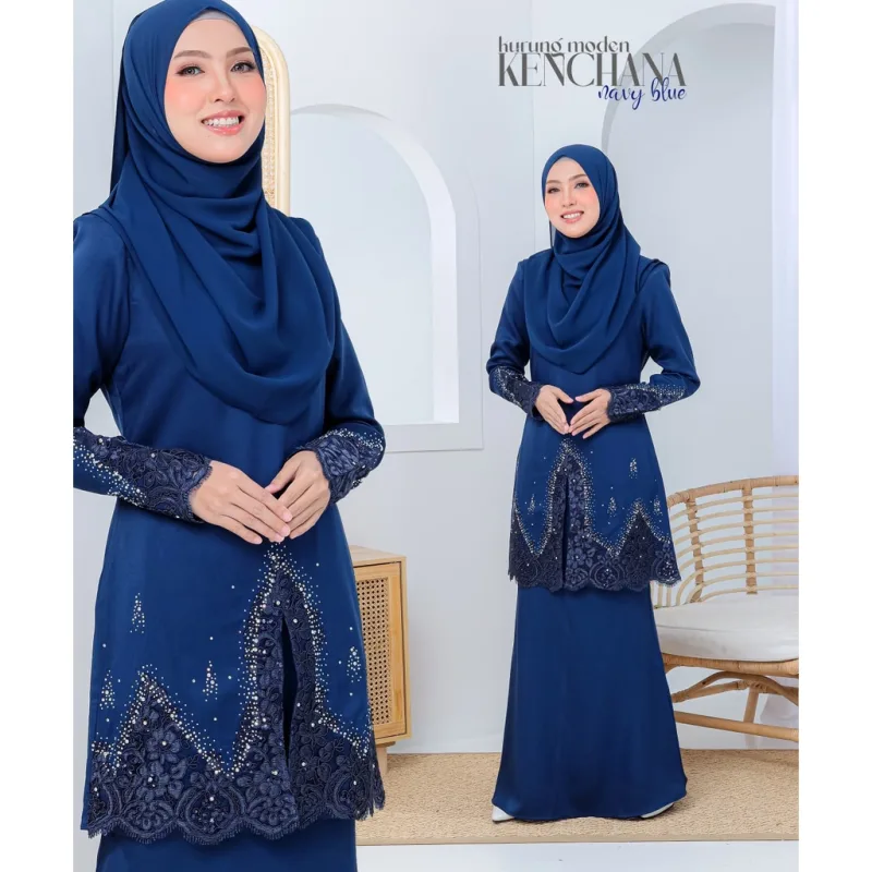 FULL SET FAMILY BAJU KRUNG KENCHANA | RAYA SEDONDON | BAJU KURUNG MODEN | KURUNG NAVY BLUE | BAJU RAYA 2023 | BY MOFF2U thumbnail 2