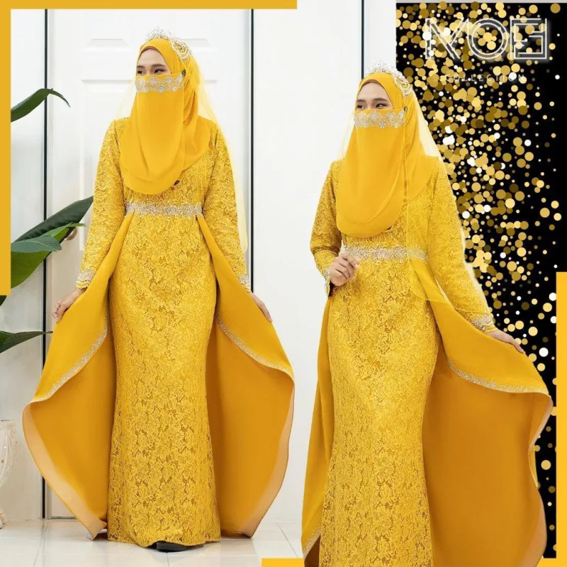MOFF Bridal Set BAJU DRESS Lareenda In MUSTARD YELLOW | Nikah Kahwin |Tunang thumbnail 2