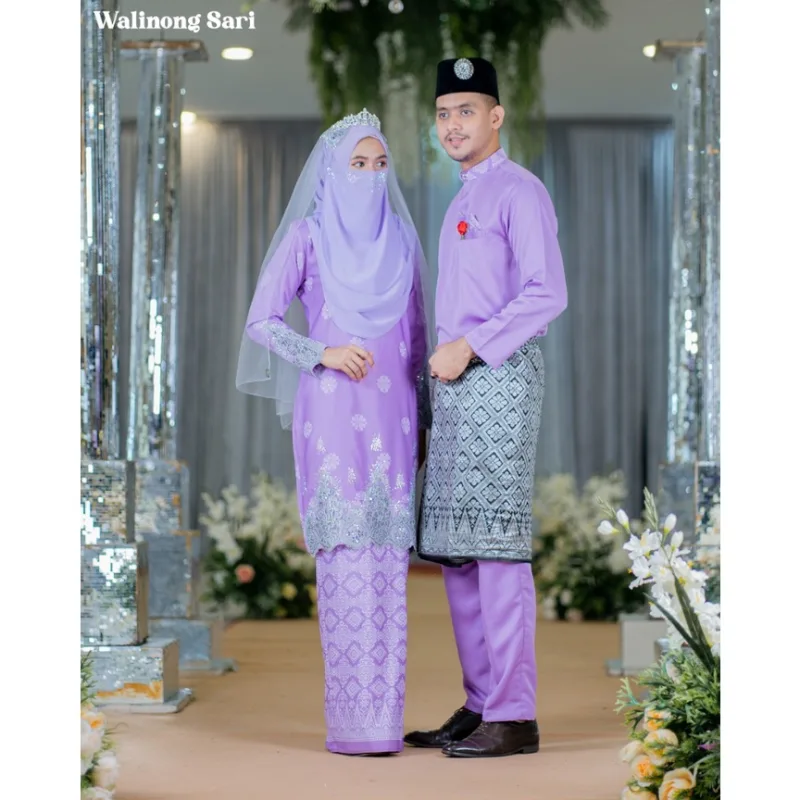 BAJU KURUNG SONGKET | BAJU KURUNG Bridal Set Walinong Sari In Lilac | Full set 6 Item | Tunang | Nikah BY MOFF2U