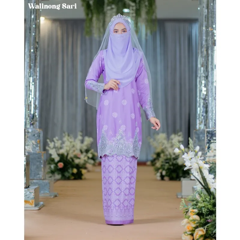 BAJU KURUNG SONGKET | BAJU KURUNG Bridal Set Walinong Sari In Lilac | Full set 6 Item | Tunang | Nikah BY MOFF2U thumbnail 2