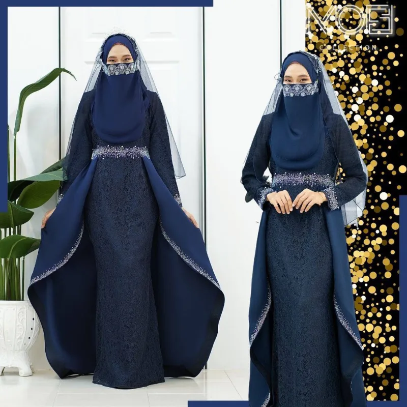 MOFF Bridal Set BAJU DRESS Lareenda In NAVY BLUE | Nikah Kahwin |Tunang | Full set Kurung Moden thumbnail 2