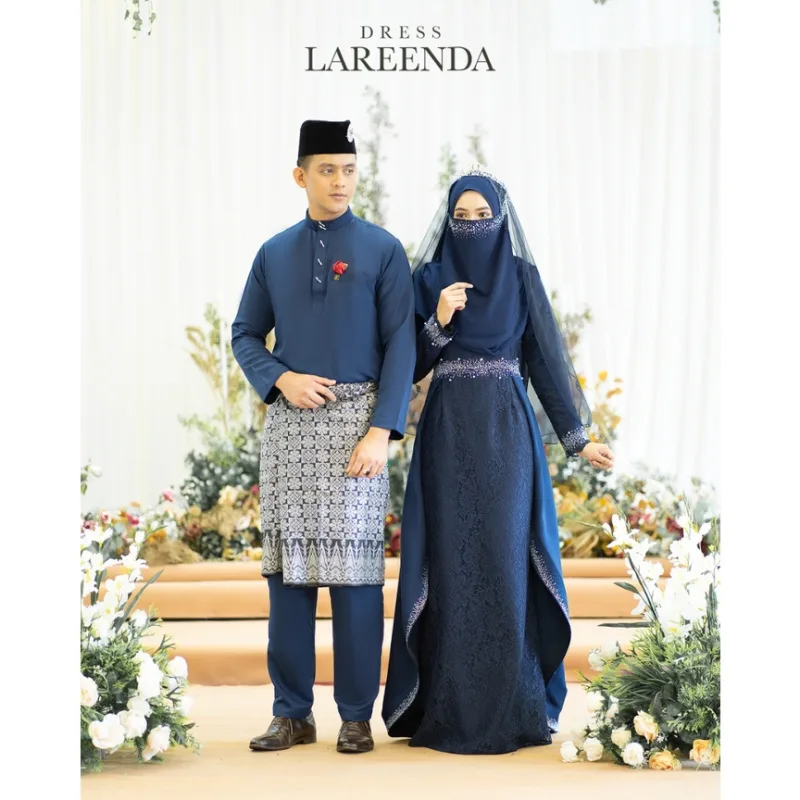 MOFF Bridal Set BAJU DRESS Lareenda In NAVY BLUE | Nikah Kahwin |Tunang | Full set Kurung Moden
