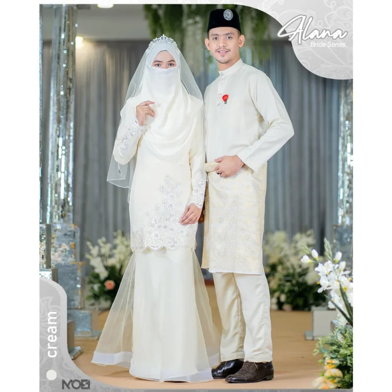 BAJU KURUNG LACE | BAJU KURUNG MODEN Bridal Set Alana In Cream | Full set 11 Item | Tunang | Kahwin BY MOFF2U
