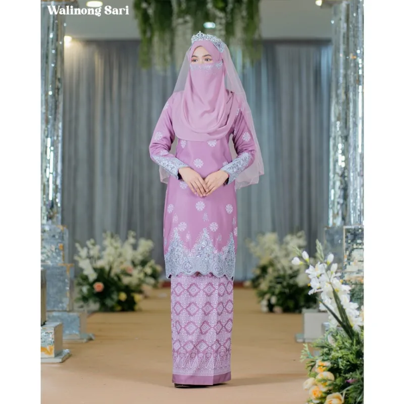 BAJU KURUNG SONGKET | BAJU KURUNG Bridal Set Walinong Sari In Dusty Purple | Full set 6 Item | Tunang | Nikah BY MOFF2U thumbnail 2