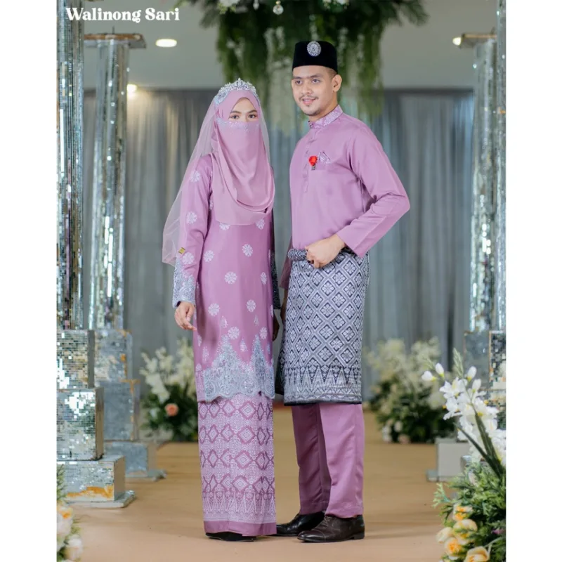BAJU KURUNG SONGKET | BAJU KURUNG Bridal Set Walinong Sari In Dusty Purple | Full set 6 Item | Tunang | Nikah BY MOFF2U
