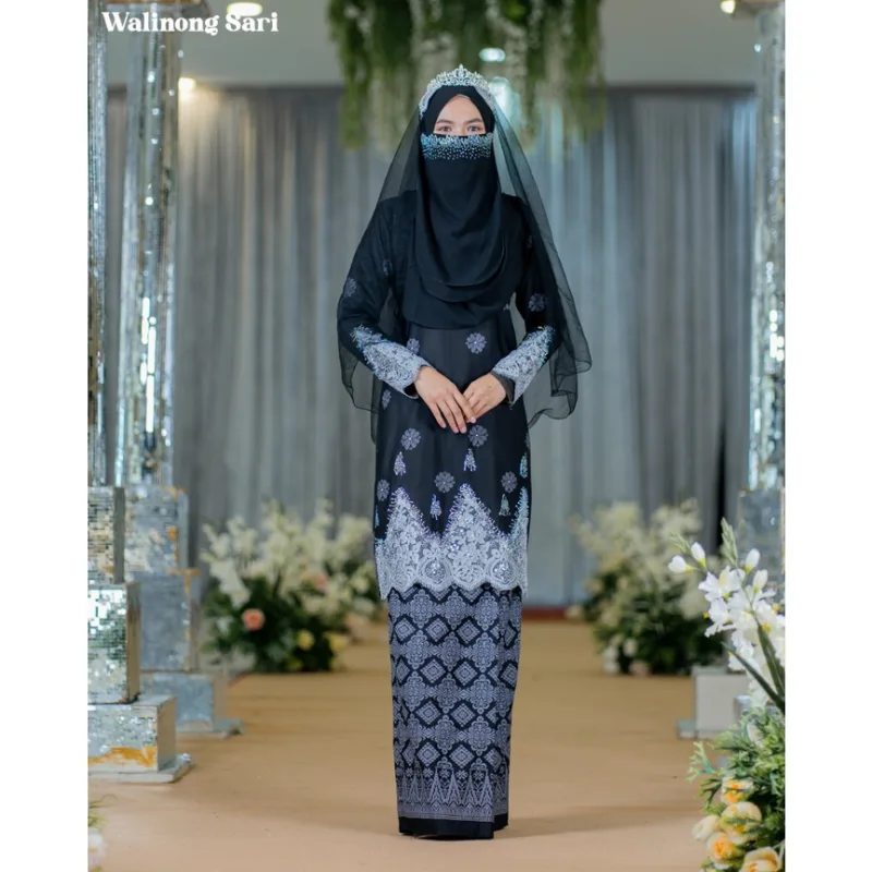BAJU KURUNG SONGKET | BAJU KURUNG Bridal Set Walinong Sari In Black | Full set 6 Item | Tunang | Nikah BY MOFF2U thumbnail 3