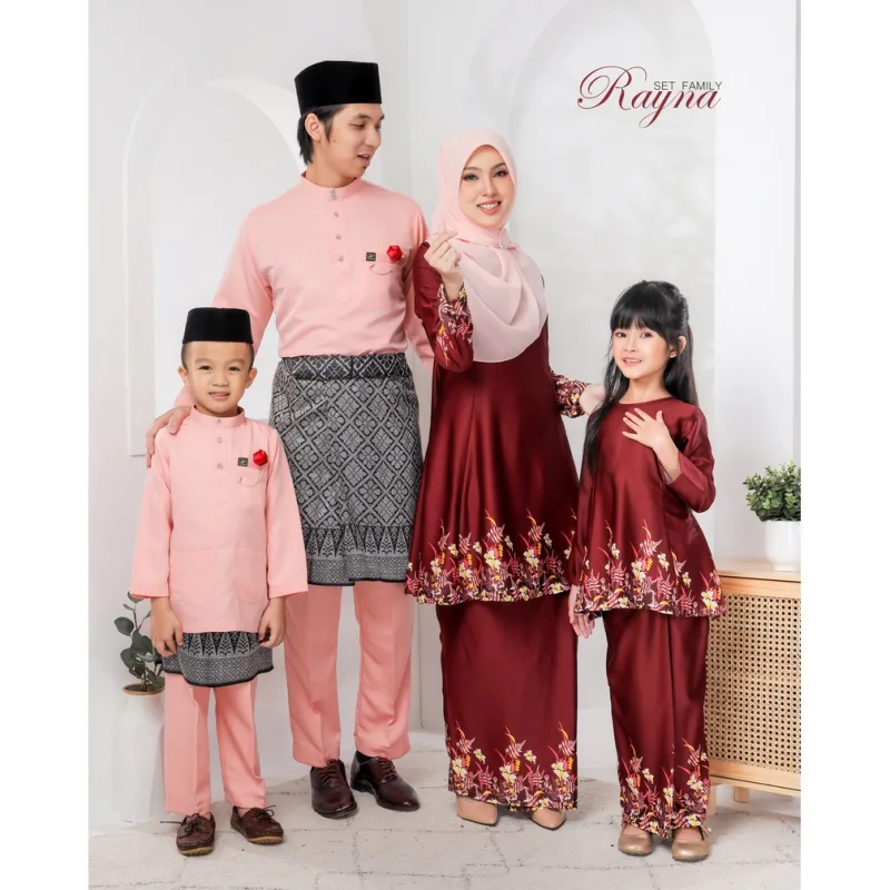 Moff BAJU Kurung Moden Rayna Dewasa | KURUNG RIAU | KURUNG PAHANG| KURUNG CORAK BUNGA | Set Family Raya {Peach}