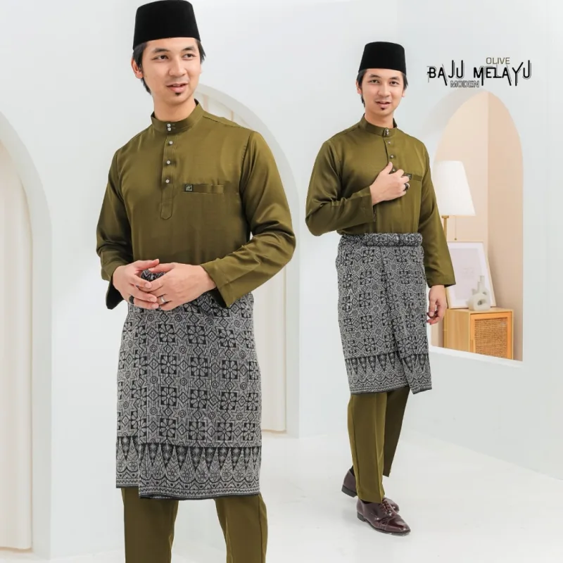 BAJU KURUNG Bridal Set Walinong Sari In Olive Green | Full set 6 Item | Tunang | Nikah BY MOFF2U thumbnail 3