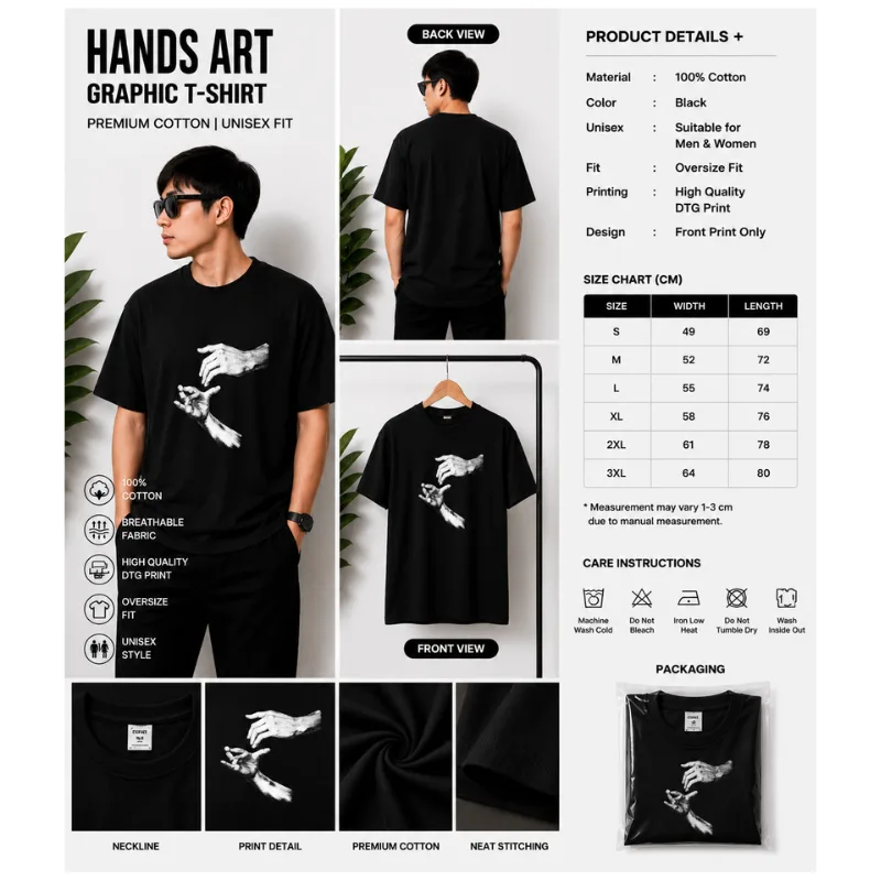 Hands Art Graphic Oversize T-Shirt