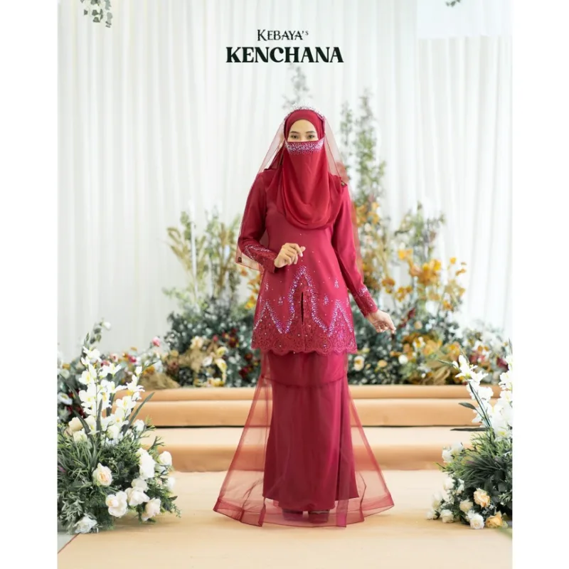 MOFF Bridal Set BAJU KURUNG Kenchana In Maroon | Nikah Kahwin |Tunang | Full set Kurung Moden|BAJU KEBAYA thumbnail 2