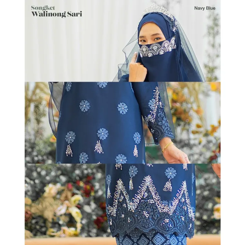 MOFF Bridal Set BAJU KURUNG SONGKET | KURUNG Walinong Sari In Navy Blue | Nikah Kahwin |Tunang | Full set Kurung Moden thumbnail 4