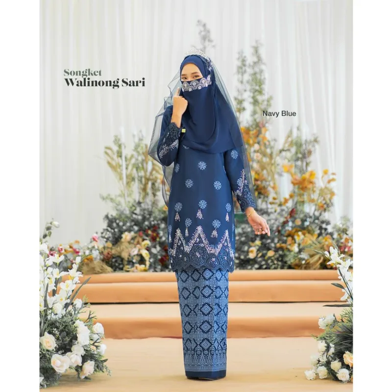 MOFF Bridal Set BAJU KURUNG SONGKET | KURUNG Walinong Sari In Navy Blue | Nikah Kahwin |Tunang | Full set Kurung Moden thumbnail 2