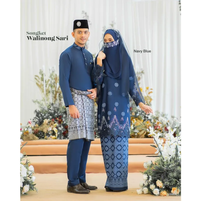 MOFF Bridal Set BAJU KURUNG SONGKET | KURUNG Walinong Sari In Navy Blue | Nikah Kahwin |Tunang | Full set Kurung Moden