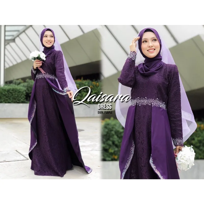 MOFF Bridal Set BAJU DRESS Qaisara In Dark Purple | Nikah Kahwin |Tunang | Full set Kurung Moden thumbnail 2