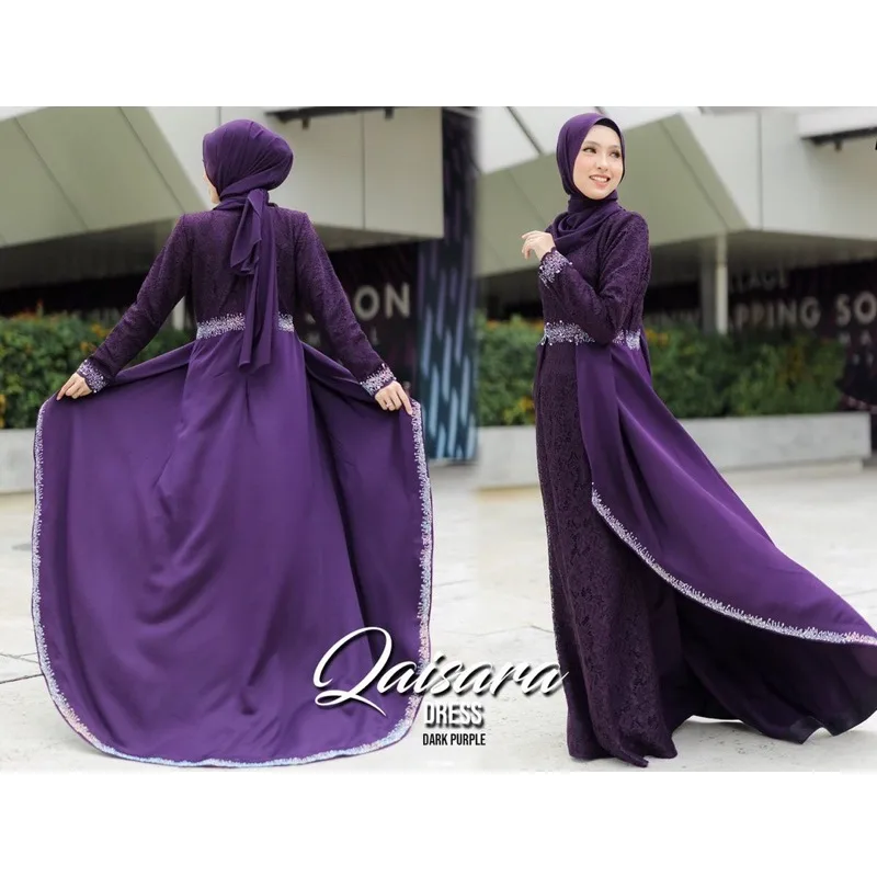 MOFF Bridal Set BAJU DRESS Qaisara In Dark Purple | Nikah Kahwin |Tunang | Full set Kurung Moden thumbnail 4