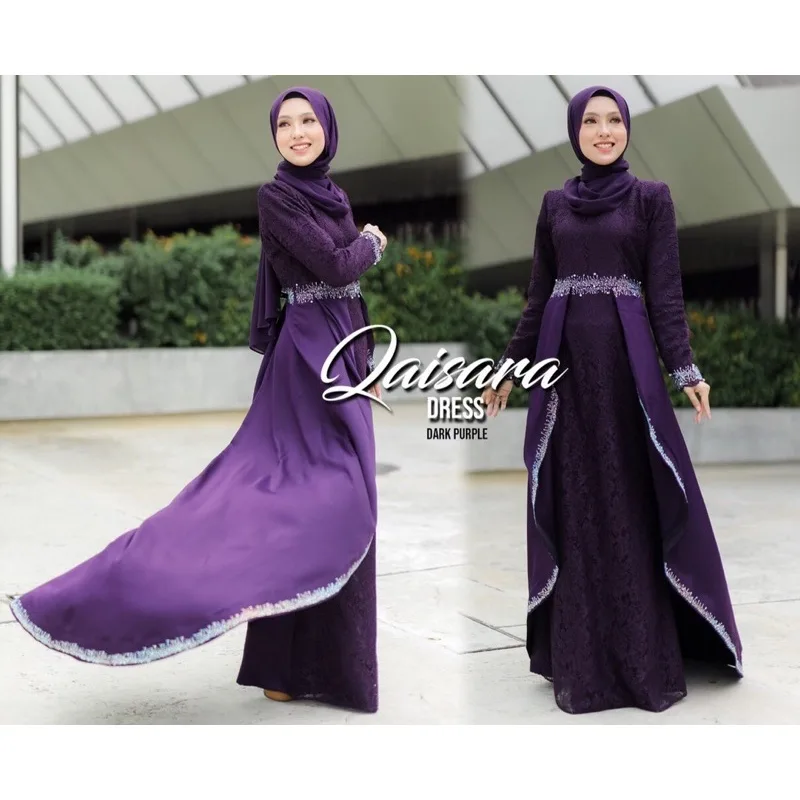 MOFF Bridal Set BAJU DRESS Qaisara In Dark Purple | Nikah Kahwin |Tunang | Full set Kurung Moden thumbnail 3