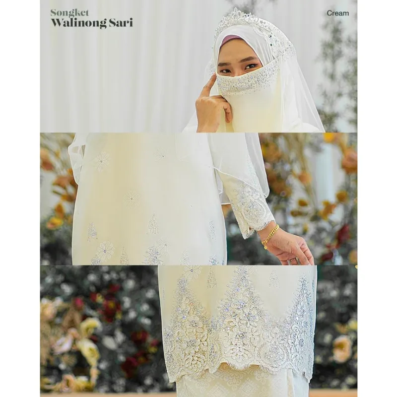 MOFF Bridal Set BAJU KURUNG Walinong Sari In Cream | Nikah Kahwin |Tunang | Full set Kurung Moden SONGKET thumbnail 4