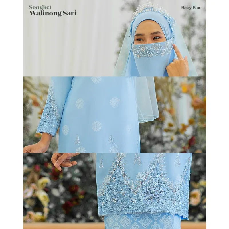 MOFF Bridal Set BAJU KURUNG SONGKET | KURUNG Walinong Sari In Baby blue | Nikah Kahwin |Tunang | Full set Kurung Moden thumbnail 3
