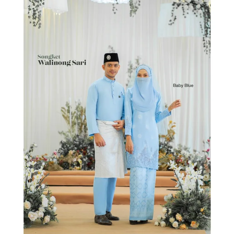 MOFF Bridal Set BAJU KURUNG SONGKET | KURUNG Walinong Sari In Baby blue | Nikah Kahwin |Tunang | Full set Kurung Moden