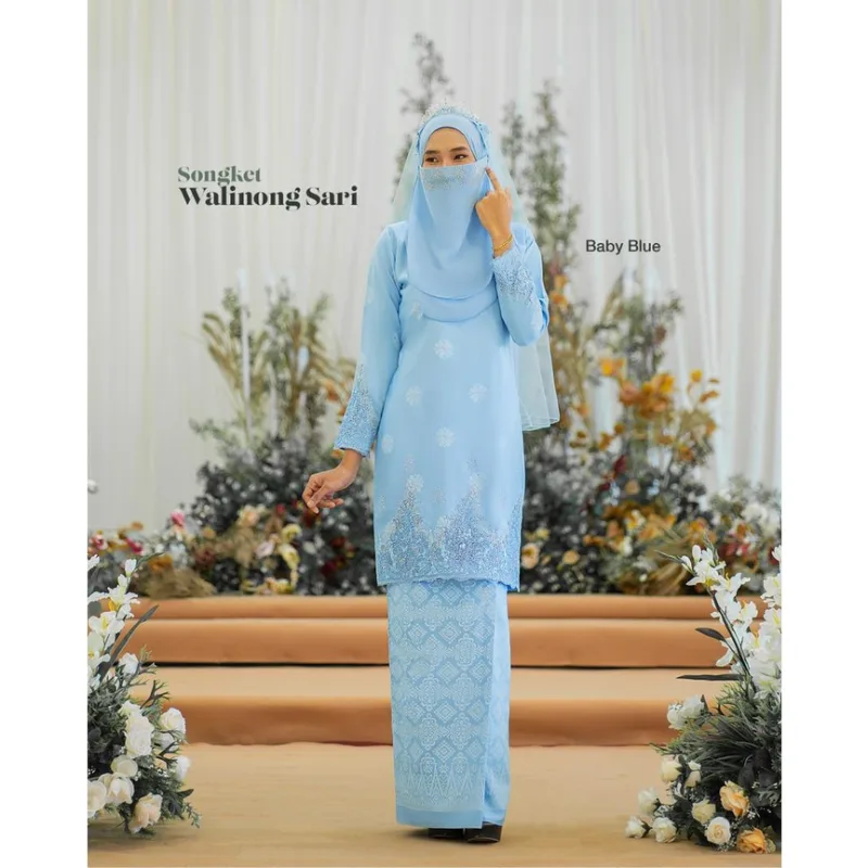 MOFF Bridal Set BAJU KURUNG SONGKET | KURUNG Walinong Sari In Baby blue | Nikah Kahwin |Tunang | Full set Kurung Moden thumbnail 2