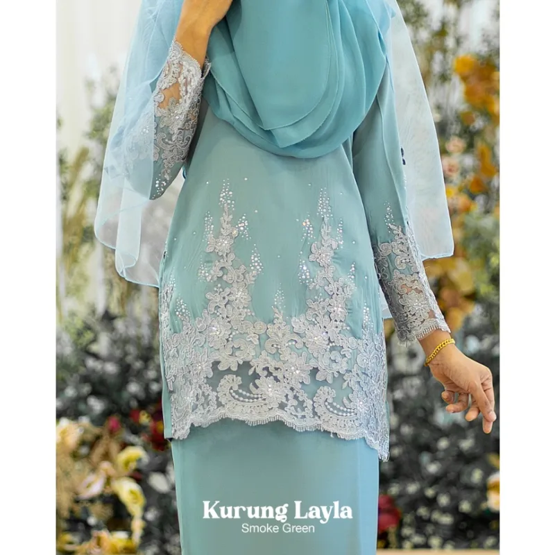 MOFF 11 ITEM - 1 HARGA Bridal Set BAJU Kurung Moden Layla In SMOKE BLUE | Nikah Kahwin |Tunang BAJU KURUNG LACE thumbnail 3