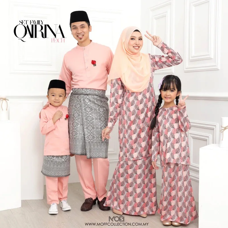 MOFF Set BAJU KURUNG MODEN Mum and Kids Qairina In Peach | Kurung Moden CORAK