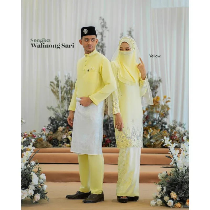 MOFF Bridal Set BAJU KURUNG SONGKET | KURUNG Walinong Sari In Soft Yellow | Nikah Kahwin |Tunang | Full set Kurung Moden