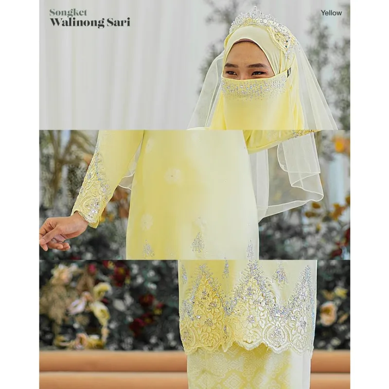 MOFF Bridal Set BAJU KURUNG SONGKET | KURUNG Walinong Sari In Soft Yellow | Nikah Kahwin |Tunang | Full set Kurung Moden thumbnail 4