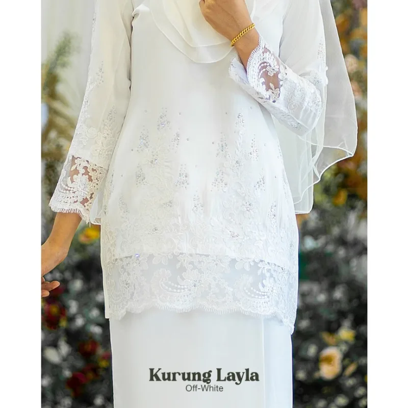 MOFF 11 ITEM - 1 HARGA Bridal Set BAJU Kurung Moden Layla Offwhite | Nikah Kahwin |Tunang | Full set Kurung Moden LACE thumbnail 2