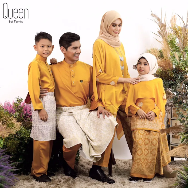 Set Family BAJU Kurung Moden Queen By In Mustard By Moff Collection