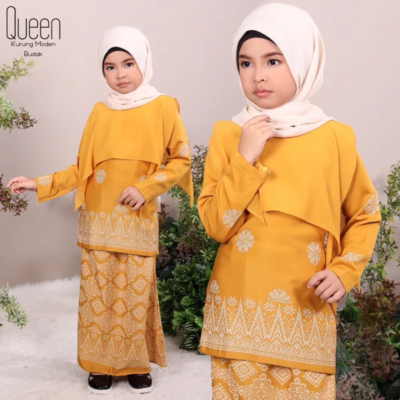 Set Family BAJU Kurung Moden Queen By In Mustard By Moff Collection thumbnail 3