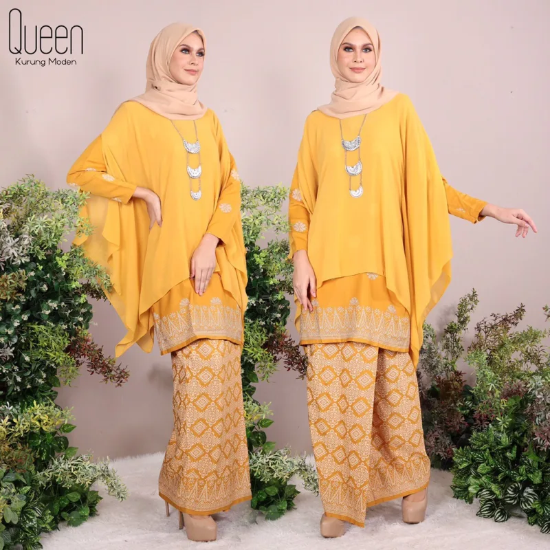 Set Family BAJU Kurung Moden Queen By In Mustard By Moff Collection thumbnail 2