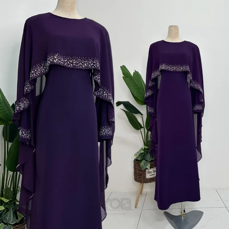 BAJU DRESS | BAJU JUBAH Bridal Set Ratu Arab In Dark Purple | Full set 8 Item | Nikah | Tunang BY MOFF2U thumbnail 3