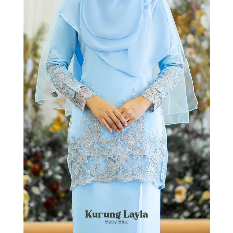 MOFF 11 ITEM - 1 HARGA Bridal Set BAJU Kurung Moden LAYLA In Baby Blue | Nikah Kahwin |Tunang | BAJU Kurung Moden LACE thumbnail 2