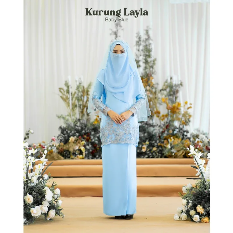 MOFF 11 ITEM - 1 HARGA Bridal Set BAJU Kurung Moden LAYLA In Baby Blue | Nikah Kahwin |Tunang | BAJU Kurung Moden LACE thumbnail 3