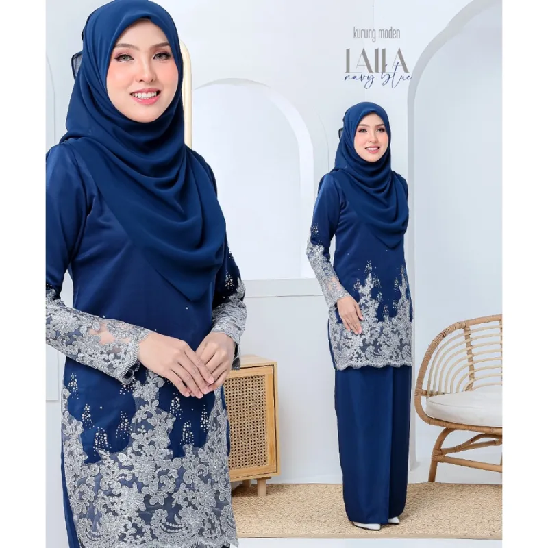 FULL SET FAMILY RAYA SEDONDON | BAJU KURUNG LAILA| KURUNG MODEN NAVY BLUE| BAJU KURUNG RAYA 2023| BAJU MELAYU SEDONNON thumbnail 2