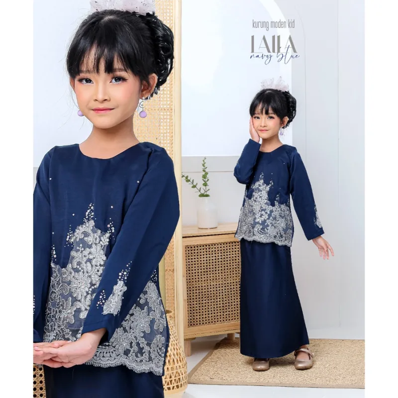 FULL SET FAMILY RAYA SEDONDON | BAJU KURUNG LAILA| KURUNG MODEN NAVY BLUE| BAJU KURUNG RAYA 2023| BAJU MELAYU SEDONNON thumbnail 3