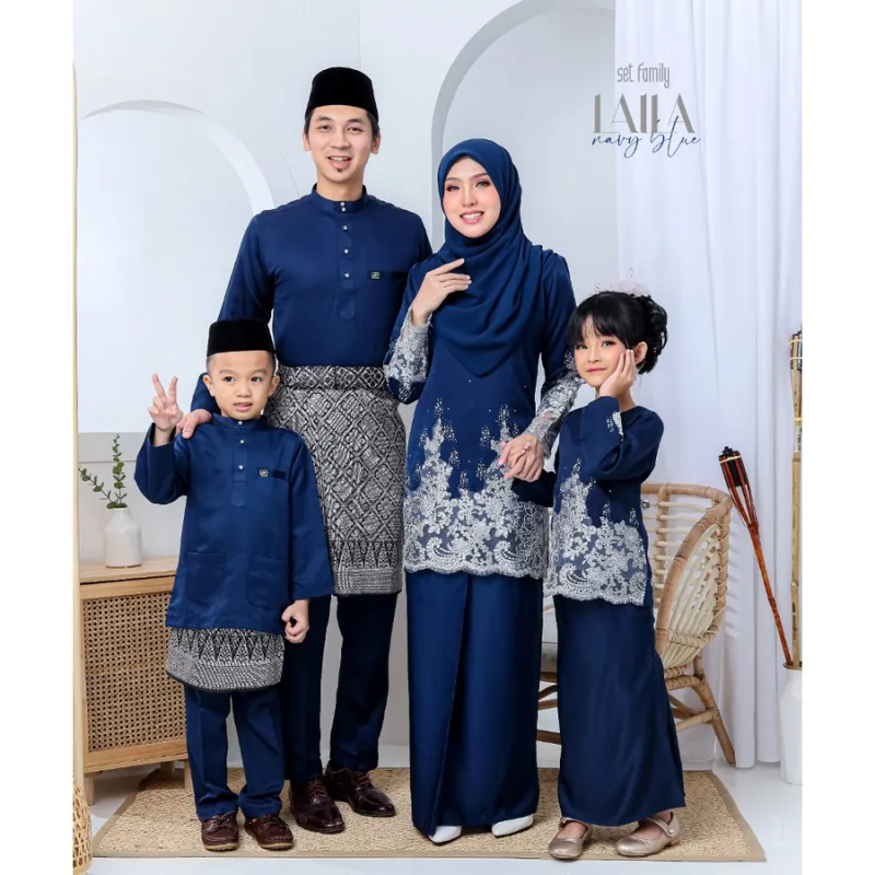 FULL SET FAMILY RAYA SEDONDON | BAJU KURUNG LAILA| KURUNG MODEN NAVY BLUE| BAJU KURUNG RAYA 2023| BAJU MELAYU SEDONNON