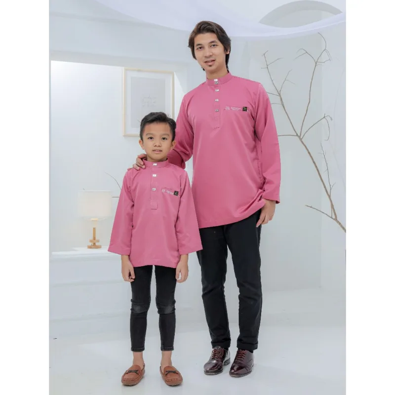 Baju Kurta Rayyan | BAJU KURTA Moden Ayah Dan Anak | Dusty Pink - Dark Purple - Pine Green by moff2u thumbnail 4