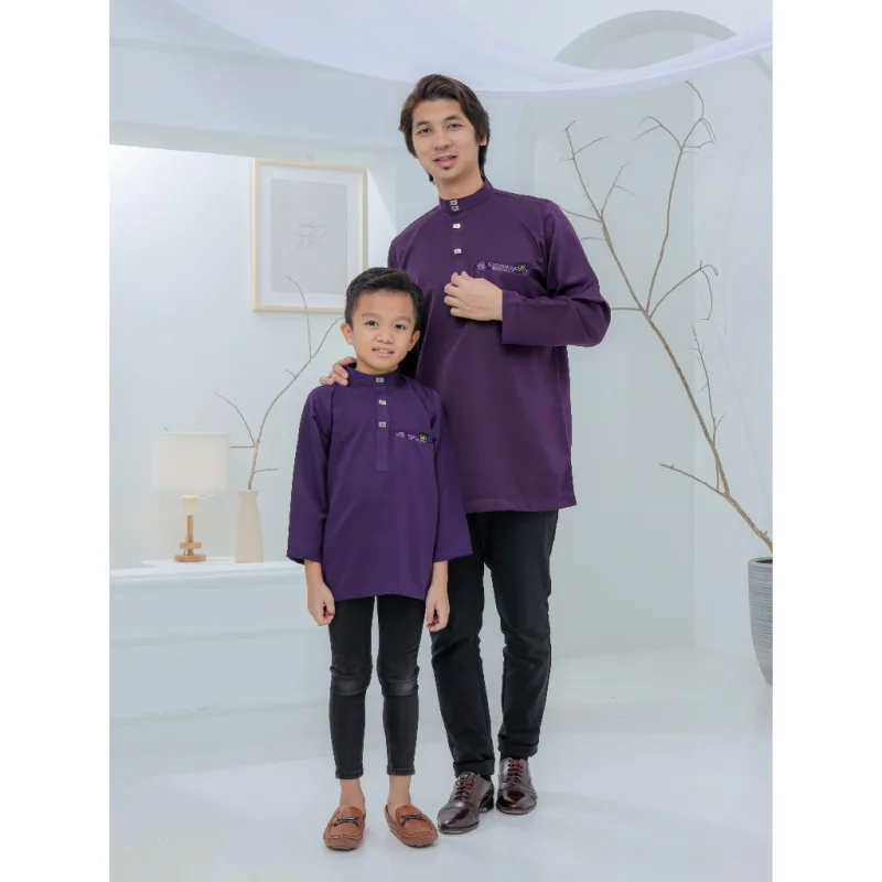 Baju Kurta Rayyan | BAJU KURTA Moden Ayah Dan Anak | Dusty Pink - Dark Purple - Pine Green by moff2u thumbnail 3