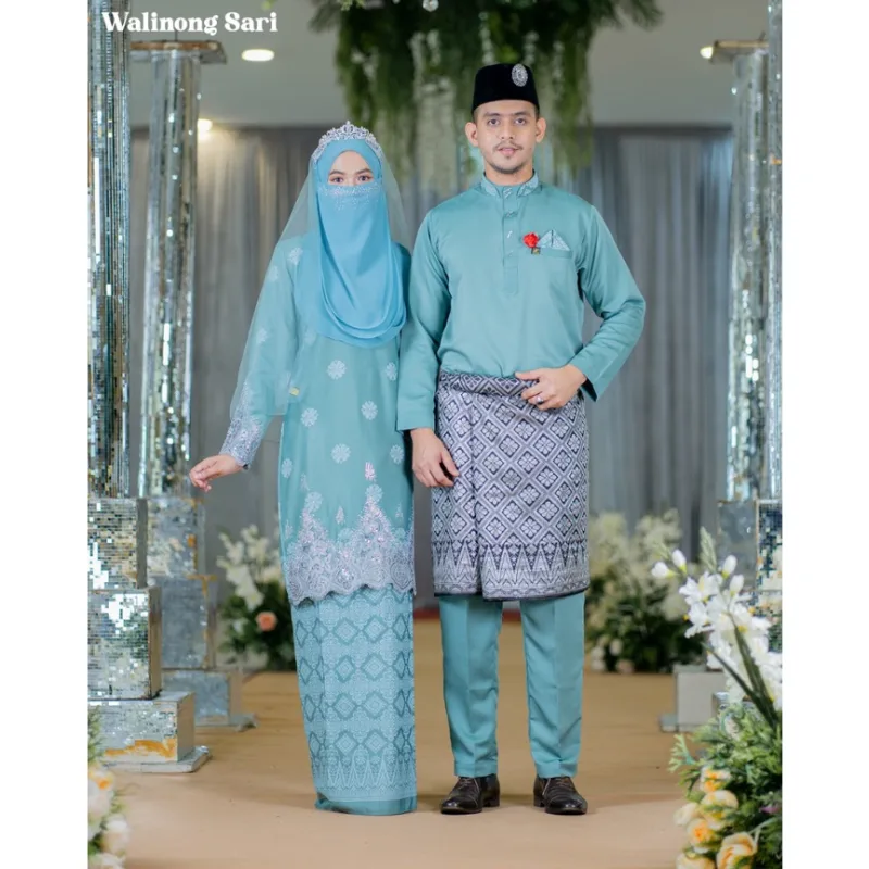 BAJU KURUNG SONGKET | BAJU KURUNG Bridal Set Walinong Sari In SMOKE Green | Full set 6 Item | Tunang | Nikah BY MOFF2U