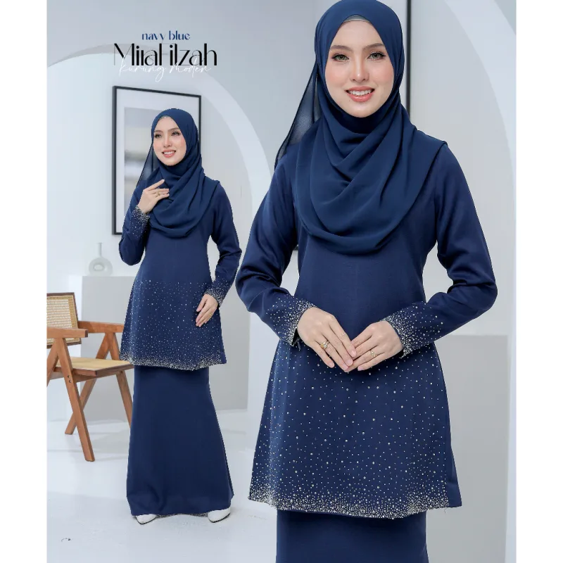 MOFF Bridal Set BAJU KURUNG MODEN Mira Filzah In NAVY BLUE | Nikah Kahwin | Tunang | Full set Kurung Moden thumbnail 2
