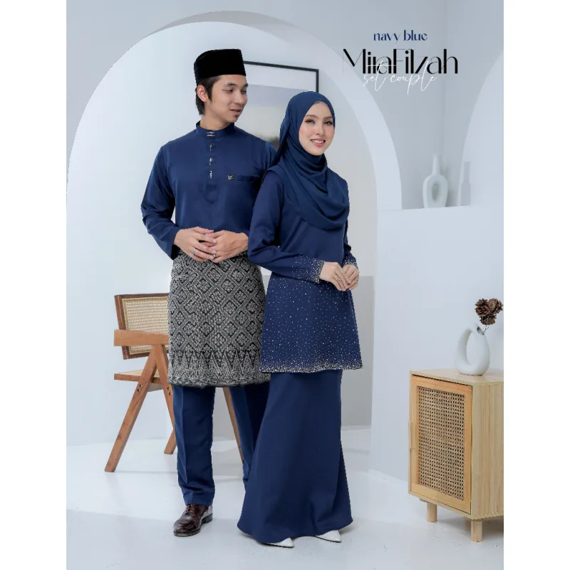 MOFF Bridal Set BAJU KURUNG MODEN Mira Filzah In NAVY BLUE | Nikah Kahwin | Tunang | Full set Kurung Moden