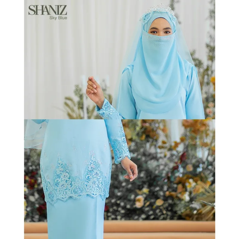 MOFF Bridal Set BAJU KURUNG MODEN Shaniz In Sky Blue | BAJU KURUNG LACE | Nikah Kahwin |Tunang | Full set Kurung Moden thumbnail 4
