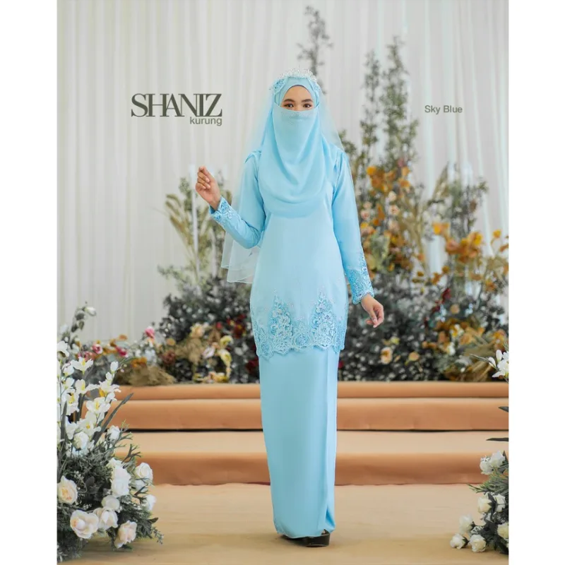 MOFF Bridal Set BAJU KURUNG MODEN Shaniz In Sky Blue | BAJU KURUNG LACE | Nikah Kahwin |Tunang | Full set Kurung Moden thumbnail 2