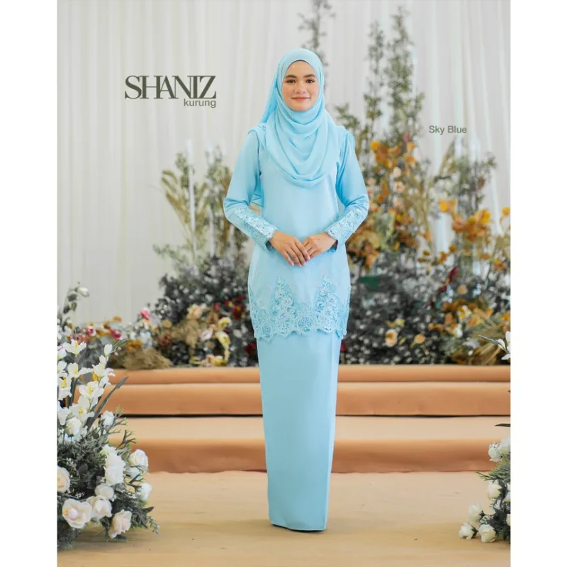 MOFF Bridal Set BAJU KURUNG MODEN Shaniz In Sky Blue | BAJU KURUNG LACE | Nikah Kahwin |Tunang | Full set Kurung Moden thumbnail 3