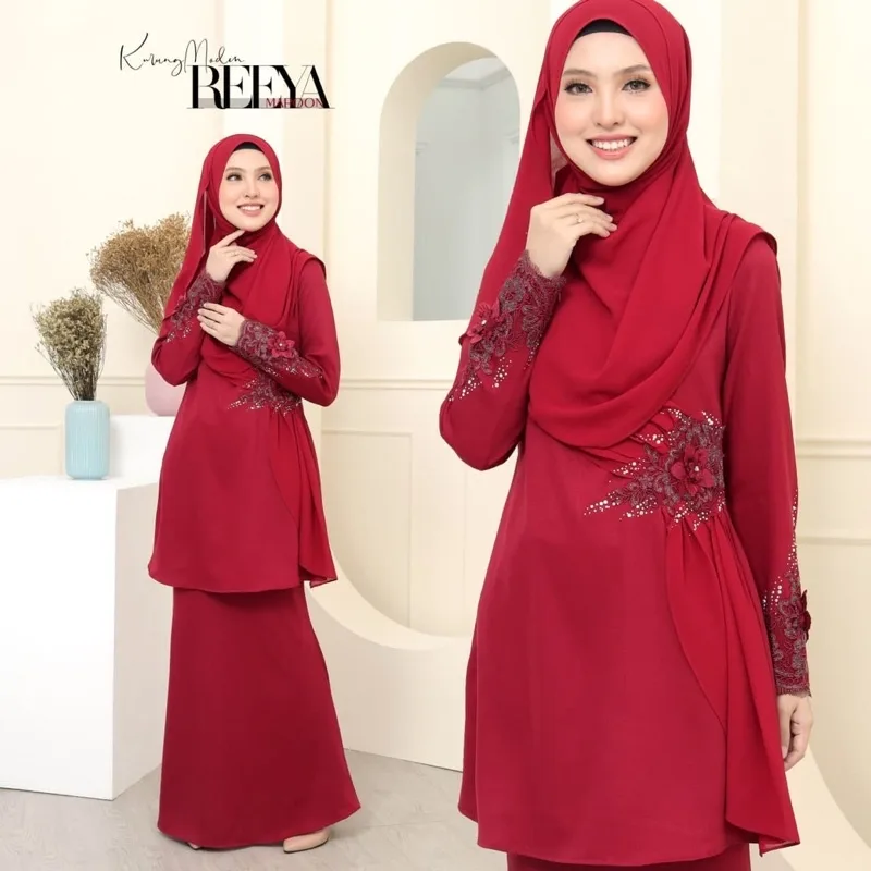 8 ITEM DALAM 1 HARGA FULL SET NIKAH BAJU KURUNG REEYA MAROON | BAJU KURUNG LACE | SET COUPLE | SET TUNANG - SET KAHWIN thumbnail 5