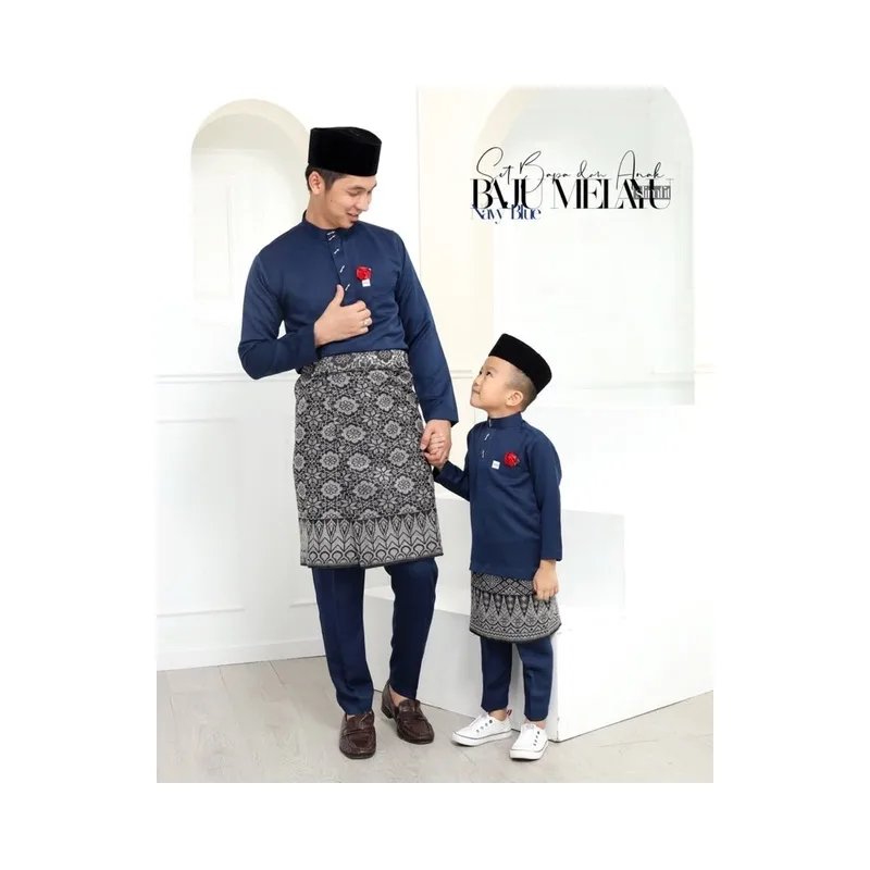 SET FAMILY BAJU Kurung Reeya In Navy Blue BAJU MELAYU KIDS DADDY RAYA2022 by moff2u thumbnail 5