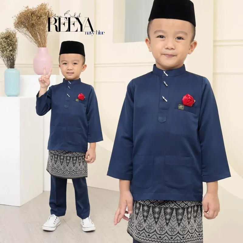 SET FAMILY BAJU Kurung Reeya In Navy Blue BAJU MELAYU KIDS DADDY RAYA2022 by moff2u thumbnail 4