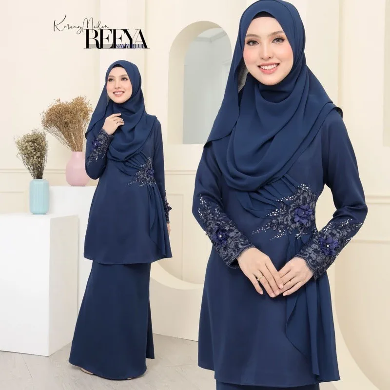 SET FAMILY BAJU Kurung Reeya In Navy Blue BAJU MELAYU KIDS DADDY RAYA2022 by moff2u thumbnail 2